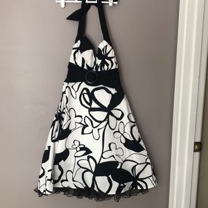 Black & white floral halter dress